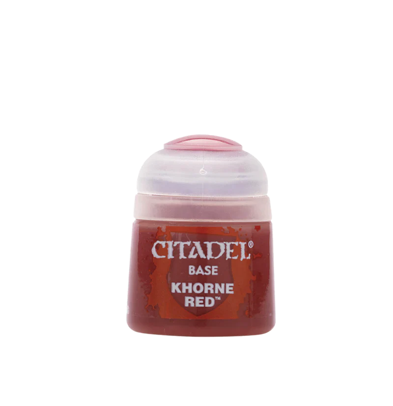 Khorne Red Base Paint 12ml pot with smooth matt finish.