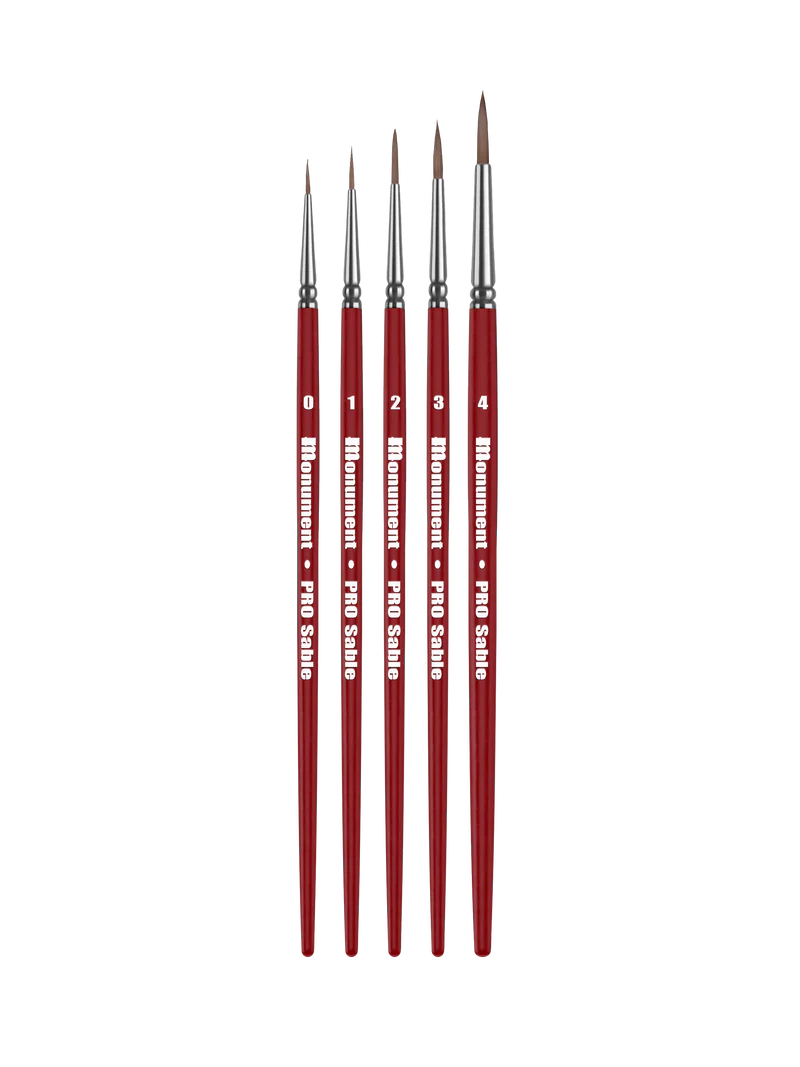 Monument Hobbies Pro Sable Brush Set with five round sizes for fine detailing.