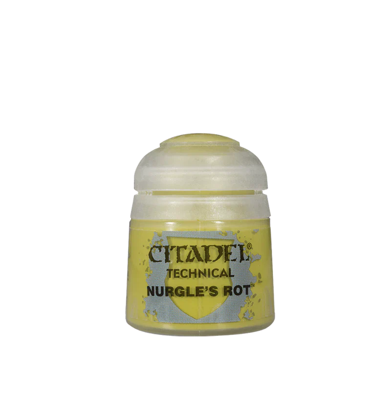 Nurgles Rot Technical Paint jar with toxic slime effects, glossy finish, 12ml.