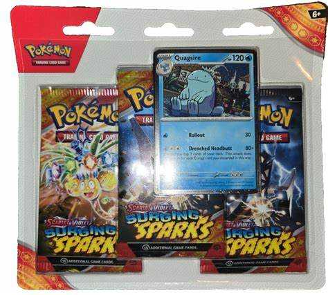 Pokemon Surging Sparks Blister Pack with 3 Boosters and Quagsire card.