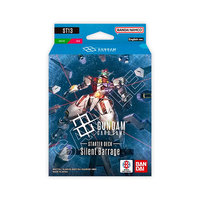 Silent Barrage (ST13) Gundam Card Game starter deck box, featuring Qubeley