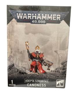 Warhammer 40000 Canoness Adepta Sororitas kit in box with Citadel 32mm Round Base.