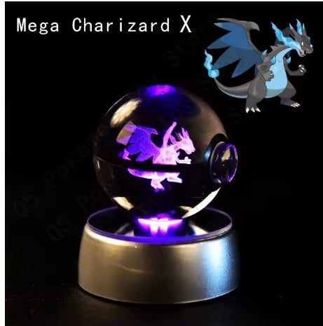 Pokémon Theme 3D Crystal Ball with Charizard on LED base.