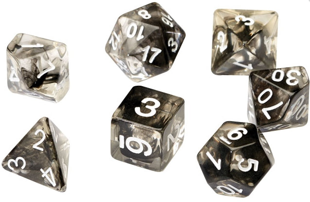 Sirius Dice RPG dice set, black cloud transparent resin, seven pieces.