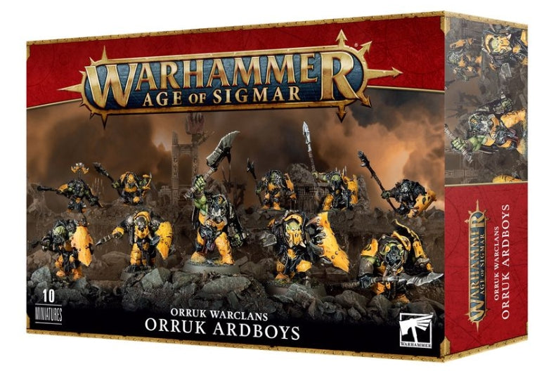 Warhammer: Age of Sigmar Orruk Warclans Orruk Ardboys box set with 10 unpainted miniatures.