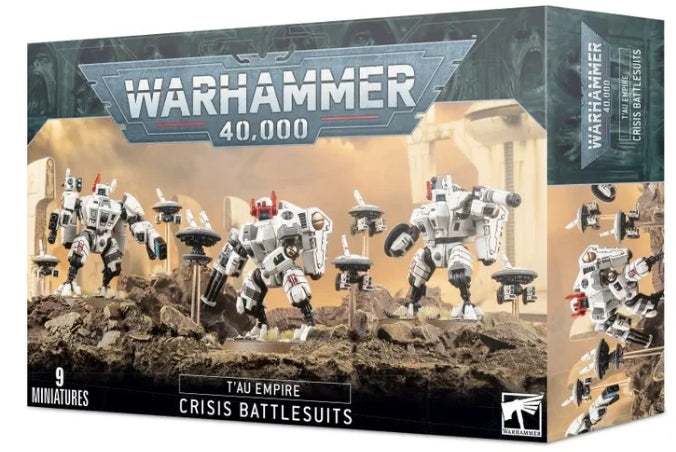 Warhammer 40000: XV8 Crisis Battlesuits Tau Empire box set with three battlesuits and six drones.