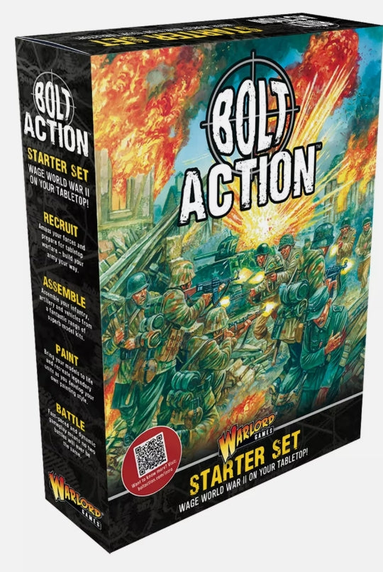 Bolt Action Starter Set box displaying artwork and game contents.