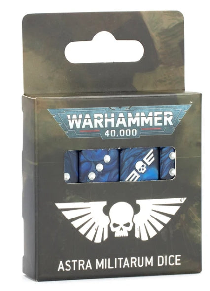 Warhammer 40000: Dice Pack Astra Militarum 2025, deep blue with silver pips.