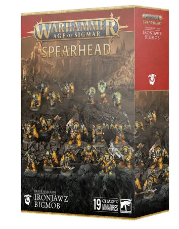 Warhammer Age of Sigmar Orruk Warclans Ironjawz Bigmob Spearhead box set with miniatures.