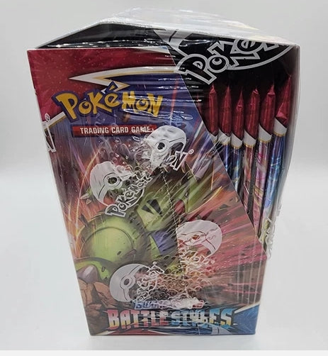 Pokemon: Battle Styles Booster Box SWSH05 with 36 packs containing 10 random cards each, featuring Single Strike and Rapid Strike mechanics.