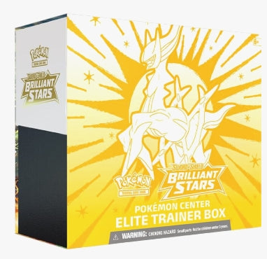 Pokemon Center Elite Trainer Box - Brilliant Stars Edition with exclusive accessories and 10 booster packs.