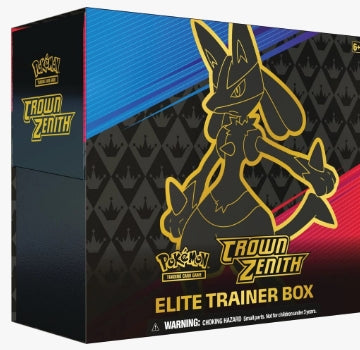 Pokemon: Crown Zenith Elite Trainer Box featuring Lucario VSTAR artwork.