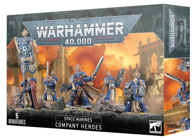 Warhammer 40,000 Company Heroes Space Marine miniatures kit with Captain and heroes.