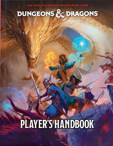 Dungeons & Dragons RPG: Player's Handbook 2024 cover featuring adventurers and a dragon.