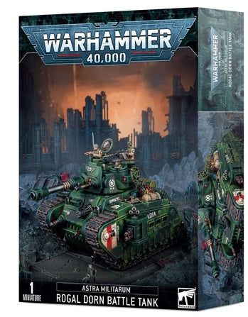 Warhammer 40000 Astra Militarum Rogal Dorn Battle Tank model kit box.
