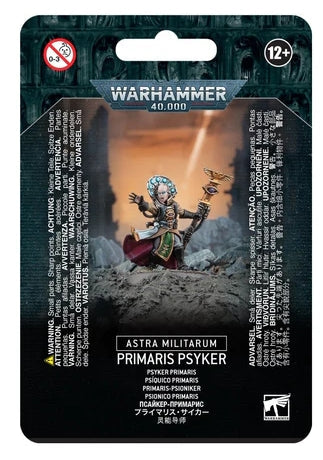 Warhammer 4000 Astra Militarum Primaris Psyker figurine kit packaging.