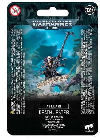 Warhammer 40000 Aeldari Death Jester Harlequin model kit packaging.
