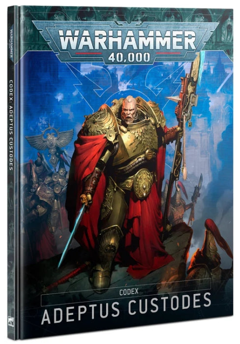 Warhammer 40,000 Codex: Adeptus Custodes 10th Edition cover featuring Adeptus Custodes and Sisters of Silence.