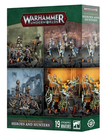 Warhammer Underworlds Order Warbands Heroes and Hunters box set with miniatures.