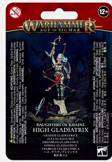High Gladiatrix Daughters of Khaine miniature from Warhammer Age of Sigmar packaging.