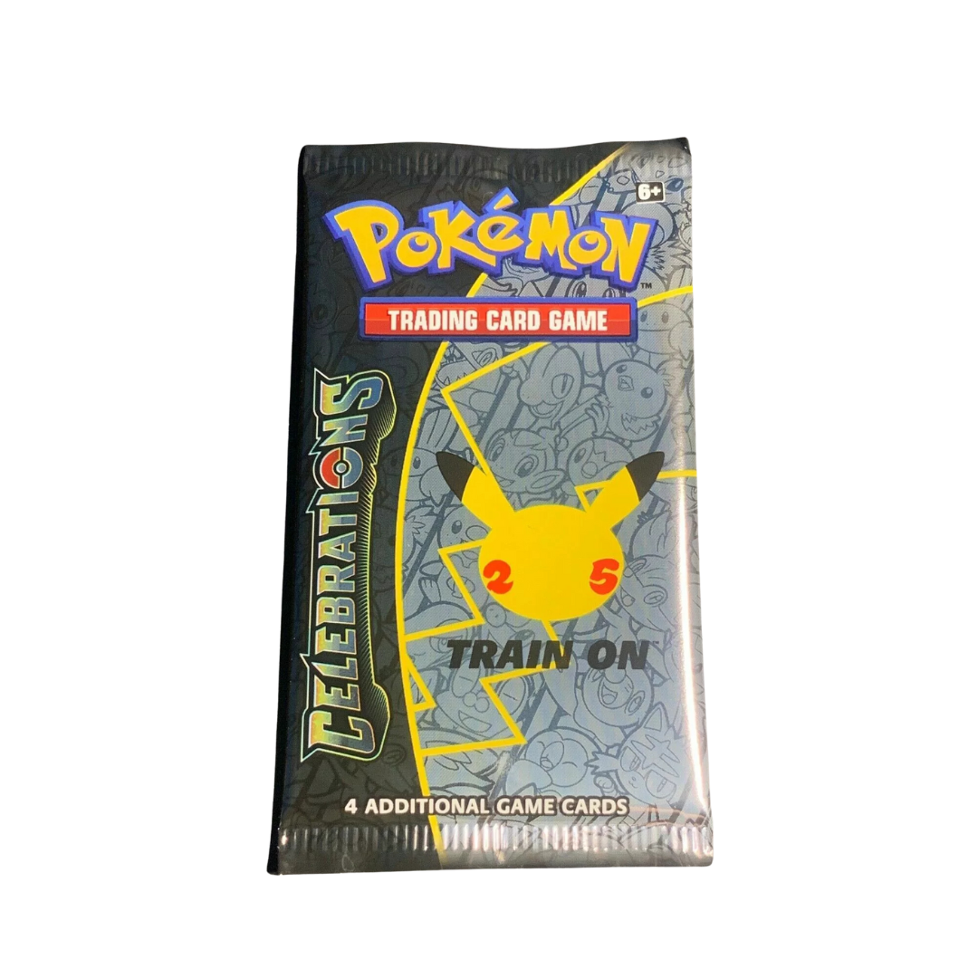 Pokemon 25th Anniversary Celebrations Booster Pack containing 4 TCG cards.