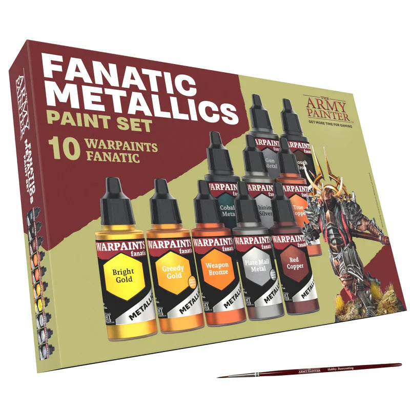 The Army Painter Warpaints Fanatic Metallics Set with 10 metallic paints and brush.