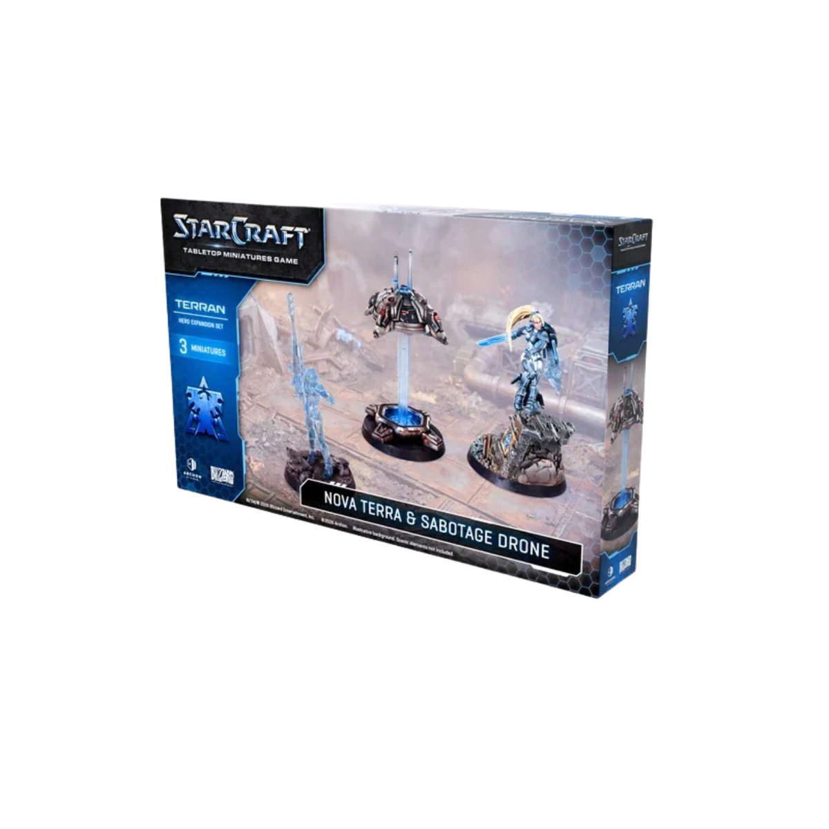 Three detailed Terran miniatures from the StarCraft: Tabletop Miniatures Game Nova Terra Hero Expansion Set by Archon Studio.