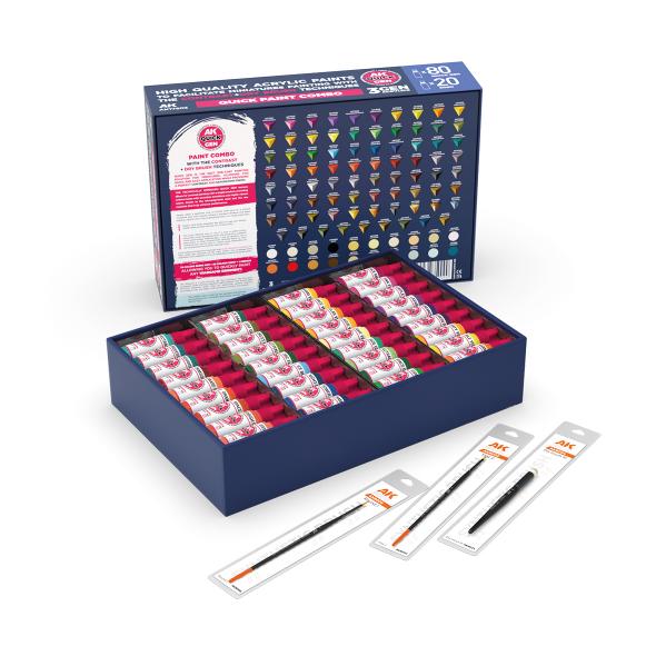 AK-Interactive: Quick Gen Acrylic Contrast -Quick Paint Combo Set 100 Colors (80 Quick Gen+20 Acryli - War Games USA