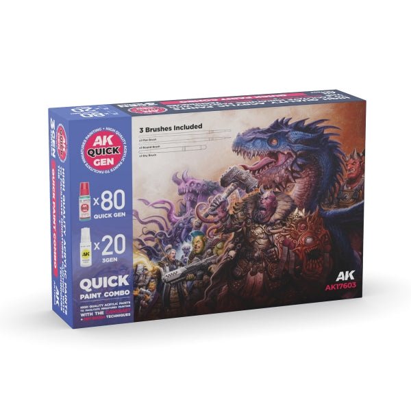 AK-Interactive: Quick Gen Acrylic Contrast -Quick Paint Combo Set 100 Colors (80 Quick Gen+20 Acryli - War Games USA