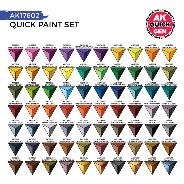 AK-Interactive: Quick Gen Acrylic Contrast -Quick Paint Set 72 Quick Gen Colors - War Games USA
