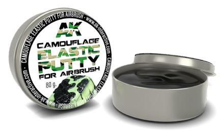 AK-Interactive Elastic Masking Putty for airbrushing, shown in open tin container.