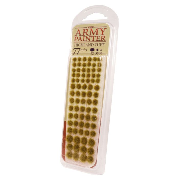 The Army Painter Highland Tuft packaging with 77 tufts in various sizes to mimic scenic landscapes.