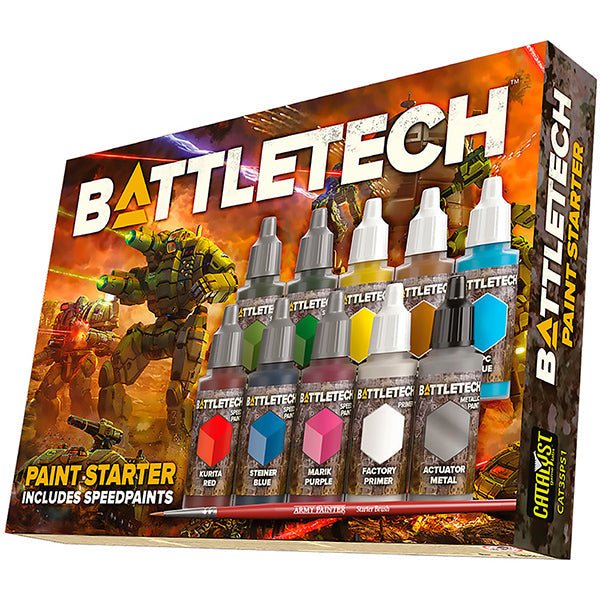 Battletech paint set starter by The Army Painter with ten acrylic paint bottles and brush.