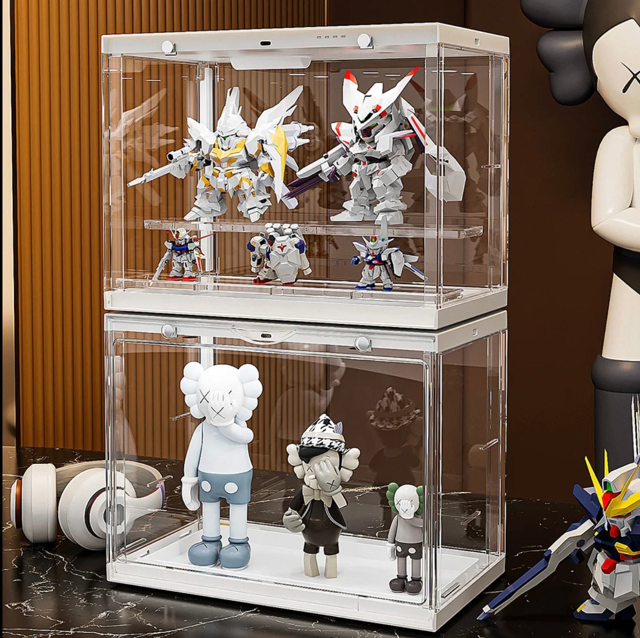Action Figure Acrylic Display Case with LED Light showcasing figures.