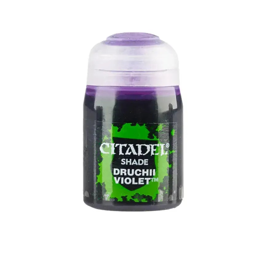 Druchii Violet shade paint pot with 18ml water-based formula for detailed matt finish.