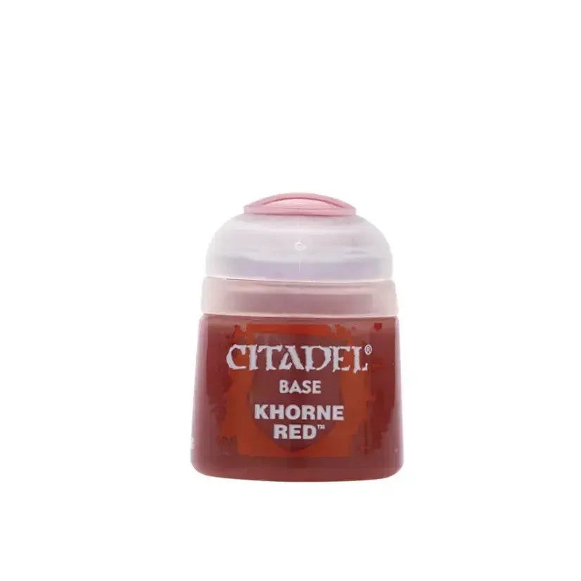 Khorne Red Base Paint 12ml pot with smooth matt finish.
