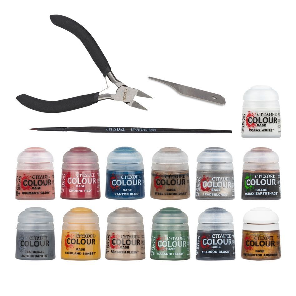 Warhammer Age of Sigmar Paints and Tools Set 2024 with 13 Citadel Colour pots and tools.