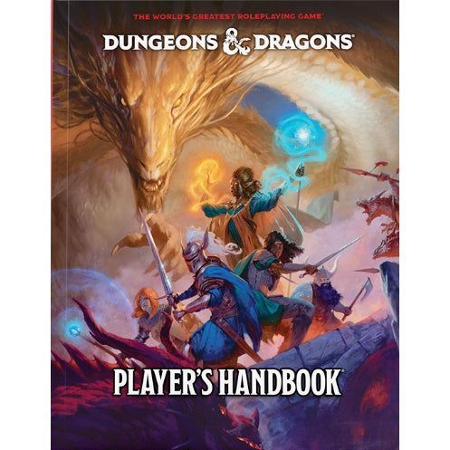 Dungeons & Dragons RPG: Player's Handbook 2024 cover featuring adventurers and a dragon.