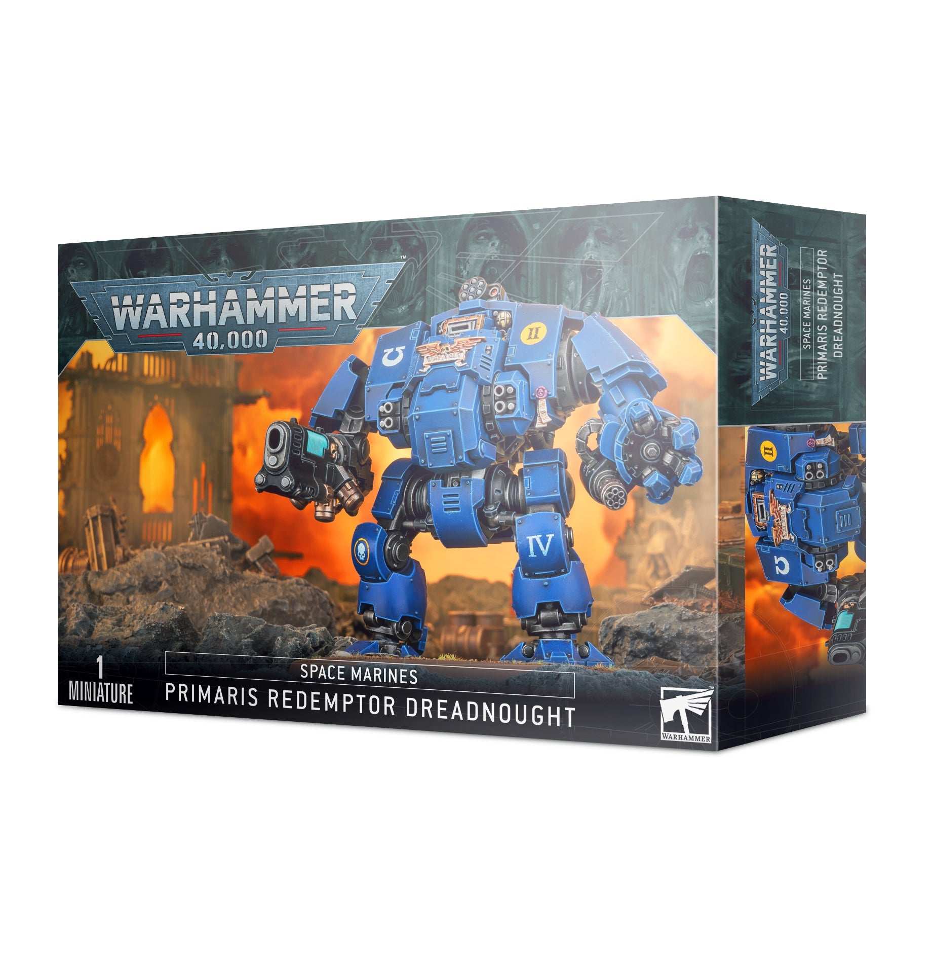 Warhammer 40000 Space Marines Primaris Redemptor Dreadnought box.