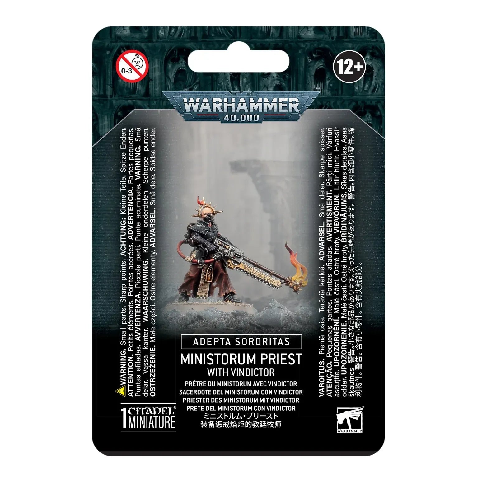 Ministorum Priest with Vindictor tank from Adepta Sororitas, detailed miniature model by Games Workshop.