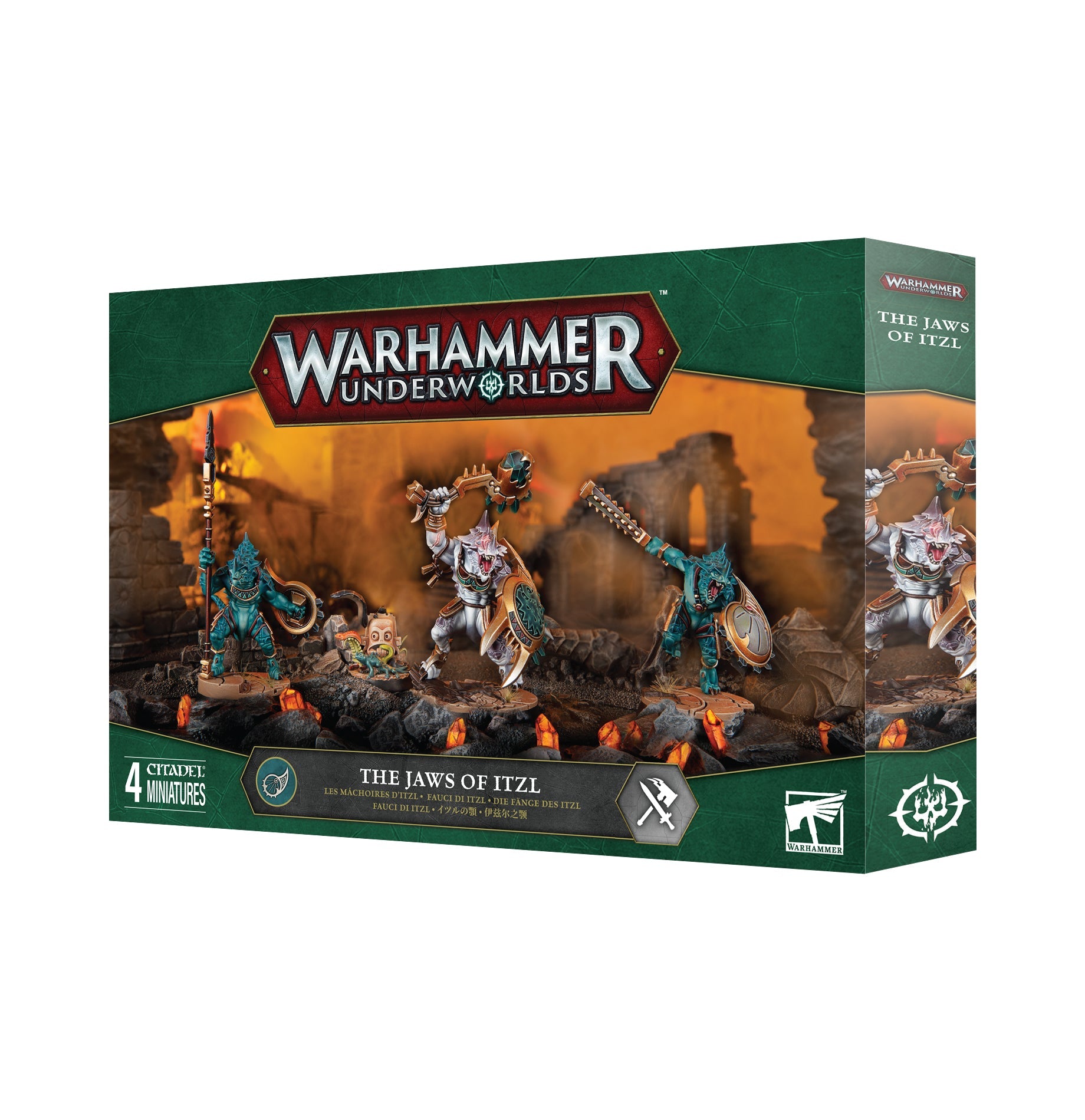 Warhammer Underworlds The Jawz of Itzl miniatures set with integrated scenic bases and fighter cards.