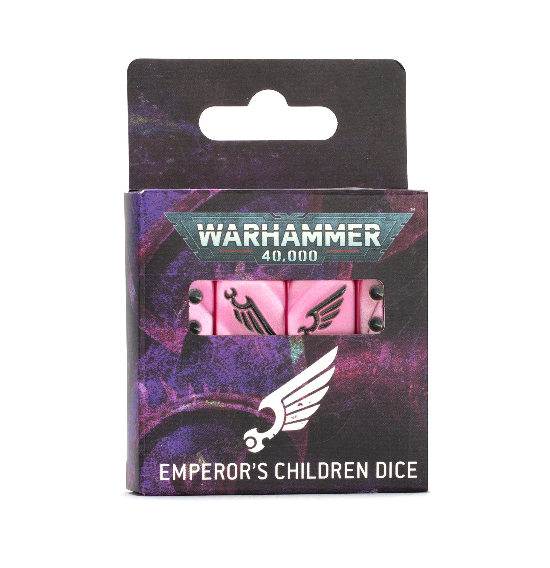 Warhammer 40000 Emperor's Children Dice packaging.