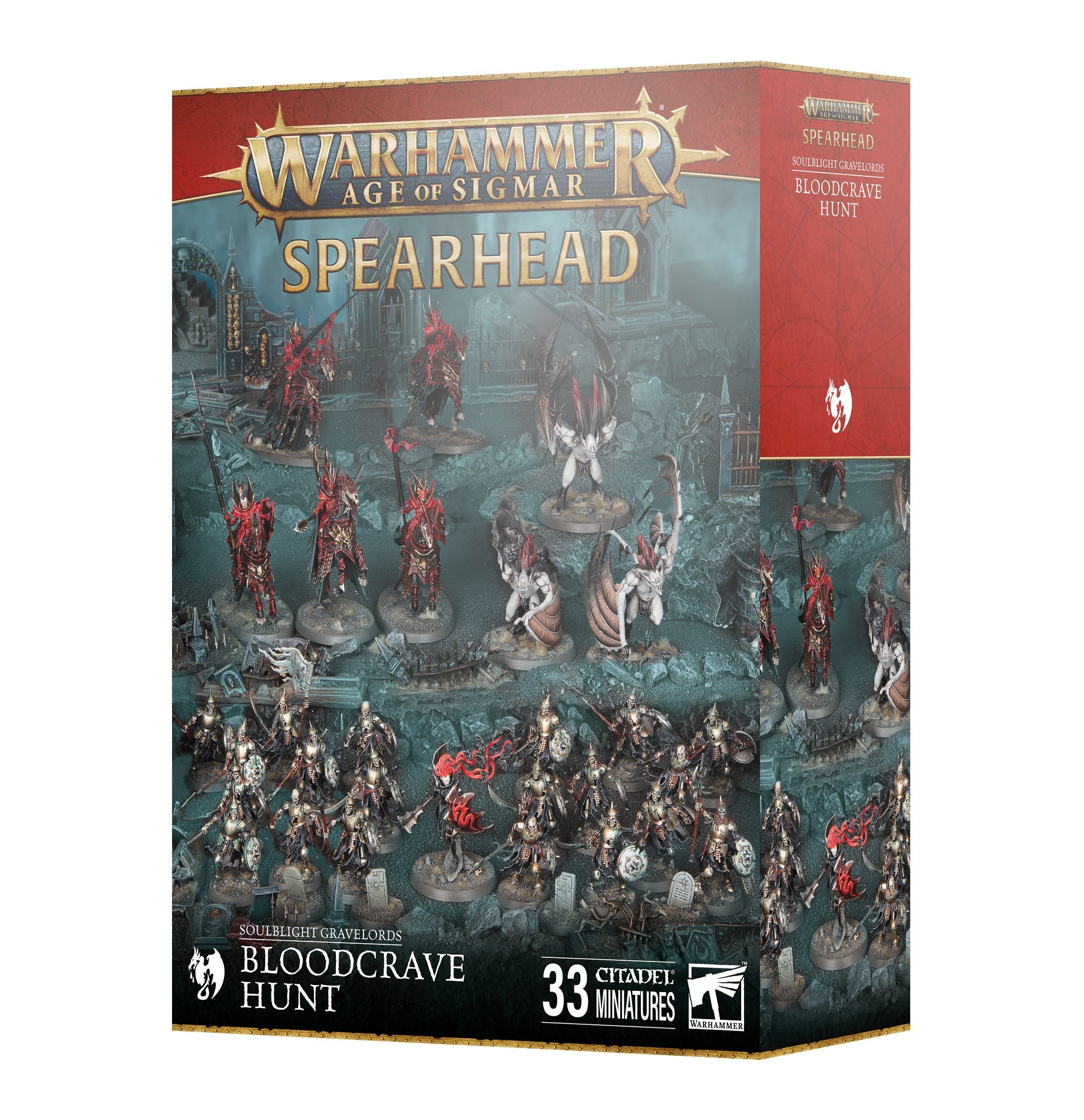 Soulblight Gravelords Bloodcrave Hunt miniatures set with Vampire Lord, Varghiests, Blood Knights, and Deathrattle Skeletons.