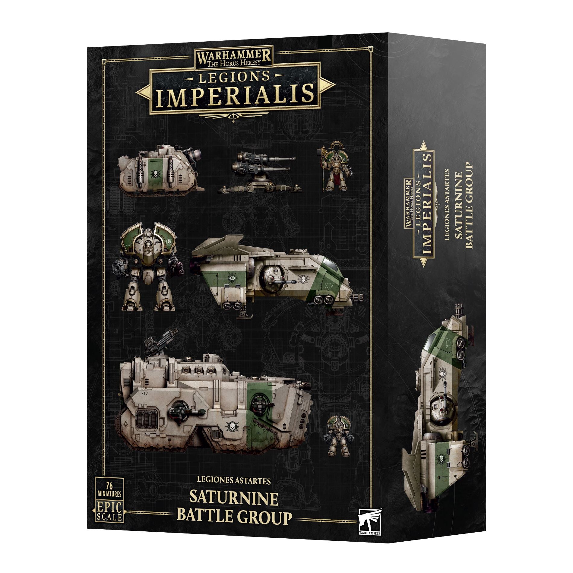 Saturnine Battle Group box for Legions Imperialis Astartes by Games Workshop, featuring detailed miniatures and gaming accessories.