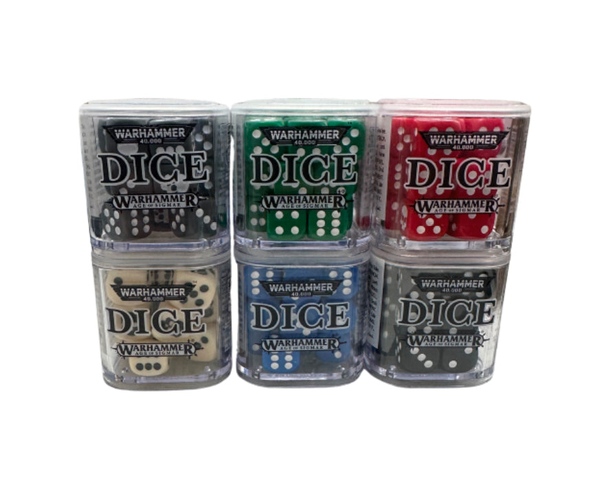 Warhammer 40000 AoS 12mm dice set, 20 count, assorted colors.