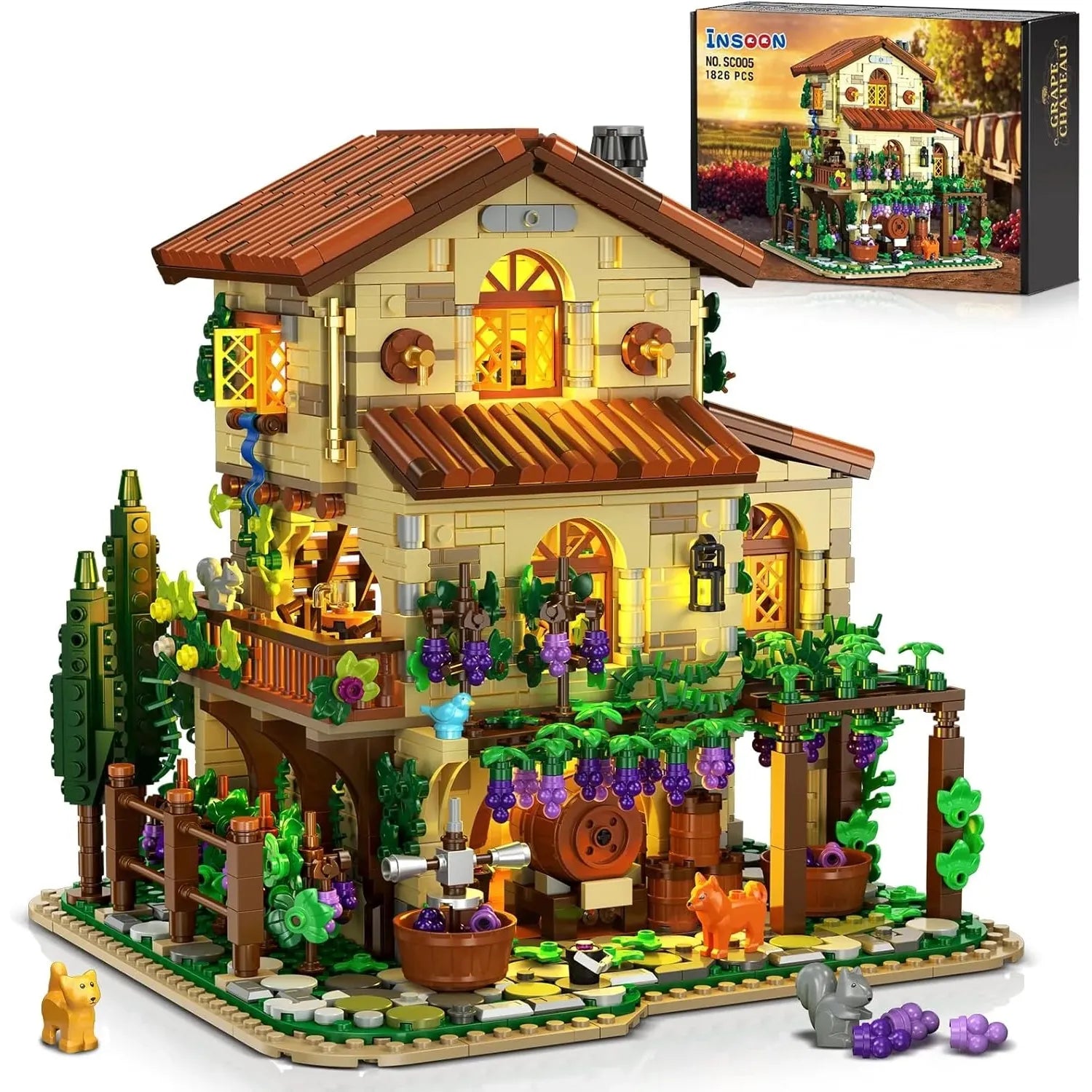 Winery Chateau House Building Set with Lights - Insoon - War Games USA