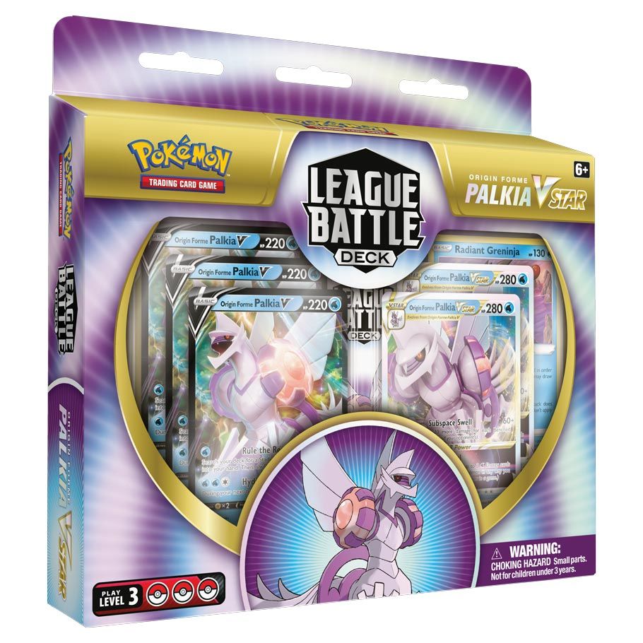 Pokémon TCG: Origin Forme Palkia VSTAR League Battle Deck packaging showing cards and accessories.