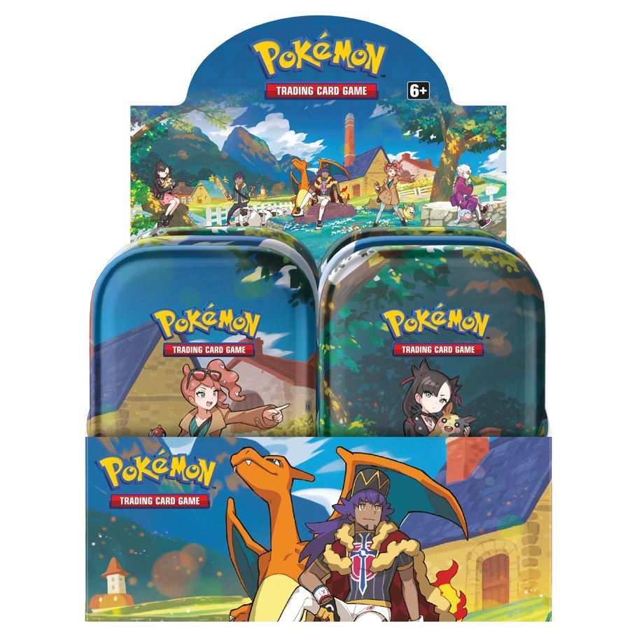 Pokemon Crown Zenith Mini Tin Display with booster packs and collectible art cards.