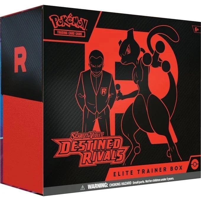 Pokémon TCG Scarlet & Violet Destined Rivals Elite Trainer Box featuring Mewtwo design.