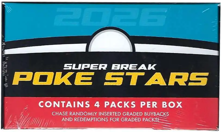 2026 Super Break Pokémon Poke Stars Edition box with colorful Pokémon trading cards and packaging design.